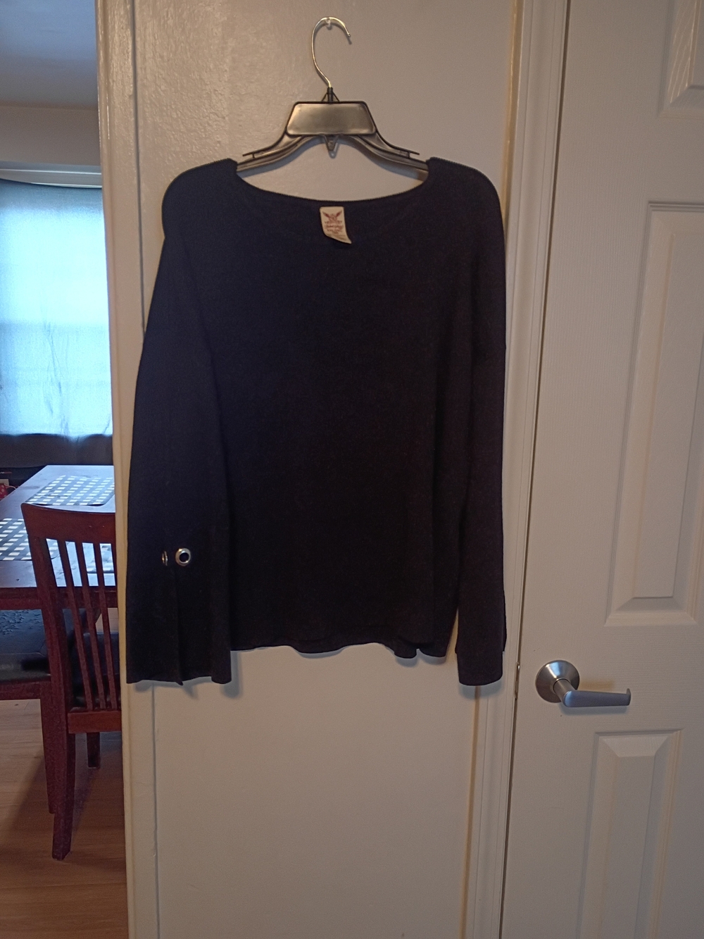 Faded Glory Navy Crewneck Sweater with Sleeve Grommet